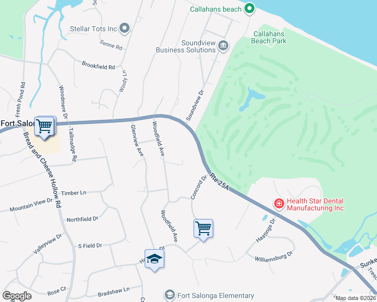 map of restaurants, bars, coffee shops, grocery stores, and more near 68 Fort Salonga Road in Northport