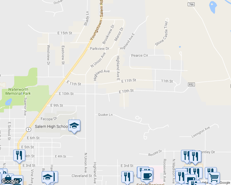 map of restaurants, bars, coffee shops, grocery stores, and more near 1600 Painter Road in Salem