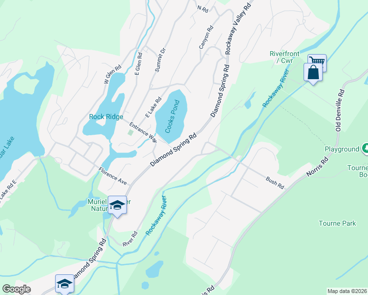 map of restaurants, bars, coffee shops, grocery stores, and more near 396 Diamond Spring Road in Denville