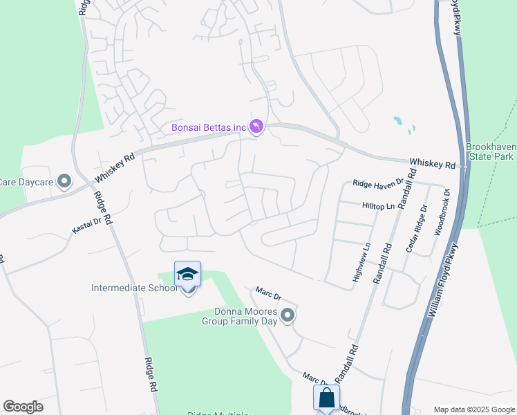 map of restaurants, bars, coffee shops, grocery stores, and more near 131 Wesleyan Lane in Ridge