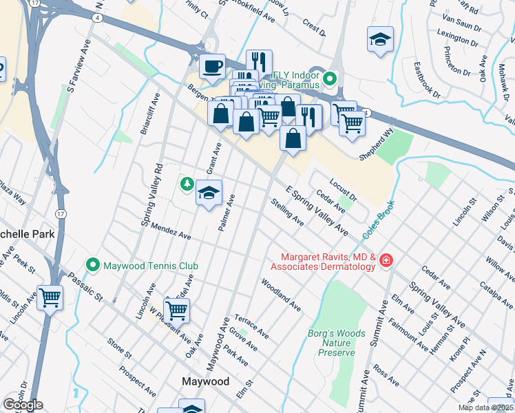 map of restaurants, bars, coffee shops, grocery stores, and more near 852 Maywood Avenue in Maywood