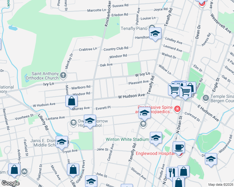 map of restaurants, bars, coffee shops, grocery stores, and more near 401 Conrad Road in Englewood