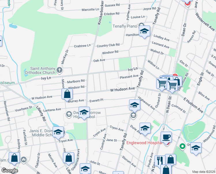 map of restaurants, bars, coffee shops, grocery stores, and more near 401 Conrad Road in Englewood