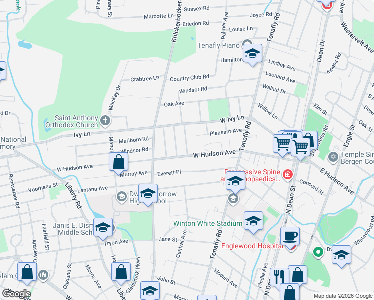 map of restaurants, bars, coffee shops, grocery stores, and more near 401 Conrad Road in Englewood