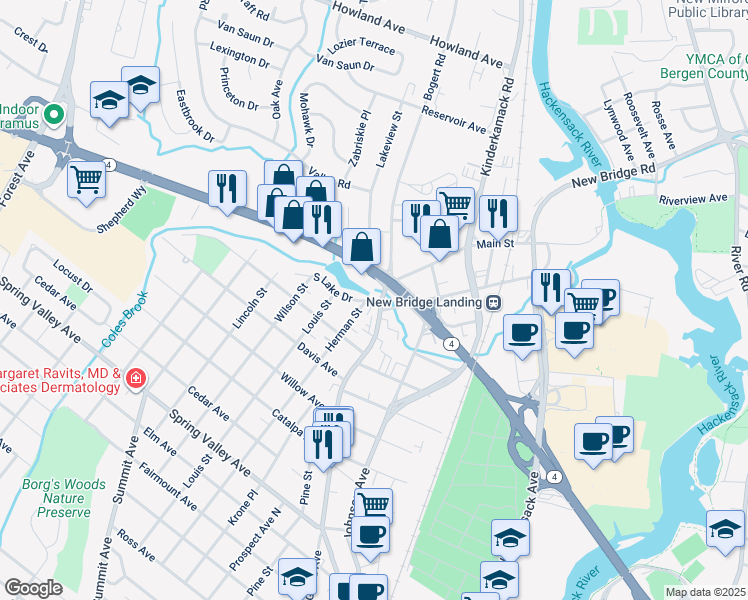 map of restaurants, bars, coffee shops, grocery stores, and more near 1000 Main Street in River Edge