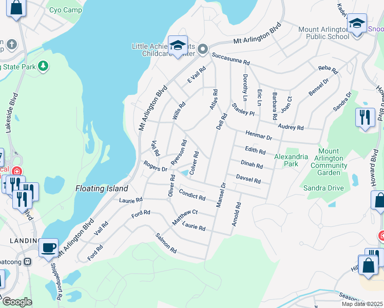 map of restaurants, bars, coffee shops, grocery stores, and more near 514 Ryerson Road in Roxbury Township