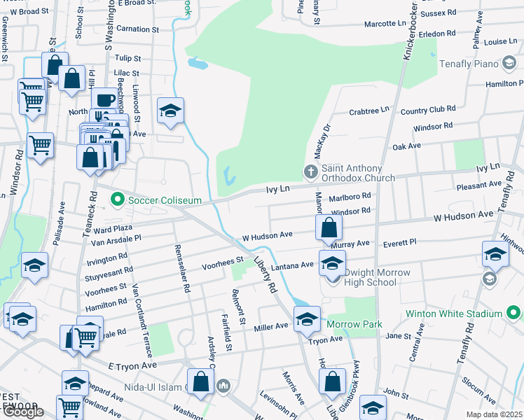 map of restaurants, bars, coffee shops, grocery stores, and more near 384 Holland Lane in Englewood