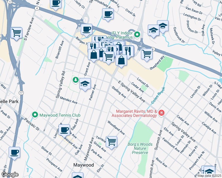 map of restaurants, bars, coffee shops, grocery stores, and more near 852 Maywood Ave in Maywood
