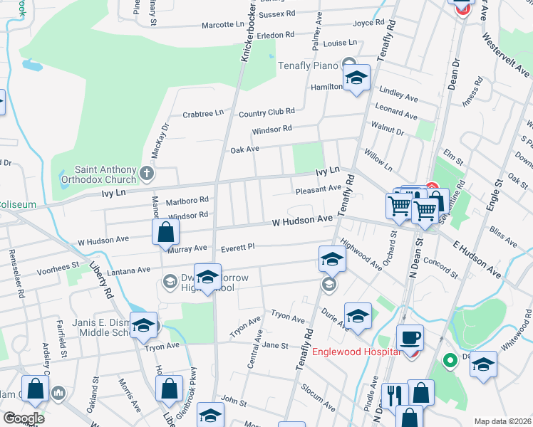 map of restaurants, bars, coffee shops, grocery stores, and more near 401 Conrad Road in Englewood