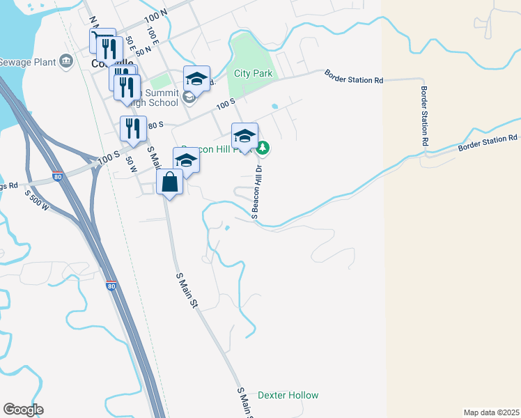 map of restaurants, bars, coffee shops, grocery stores, and more near 264 South Beacon Hill Drive in Coalville