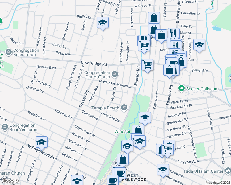 map of restaurants, bars, coffee shops, grocery stores, and more near 42 Lee Place in Bergenfield