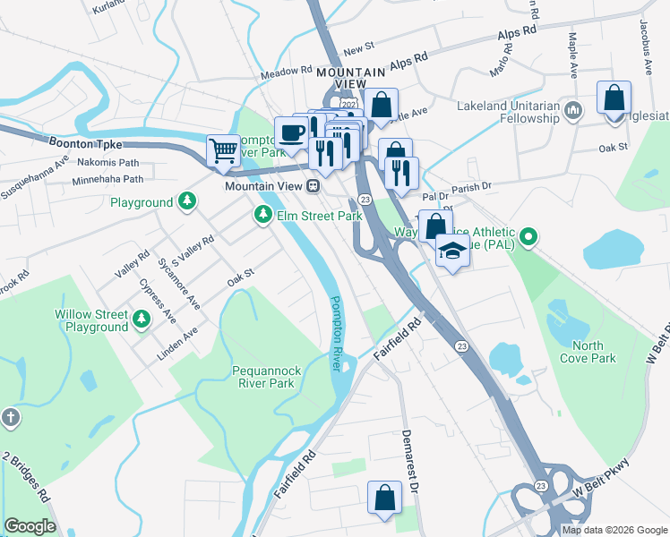 map of restaurants, bars, coffee shops, grocery stores, and more near 99 Fayette Ave in Wayne