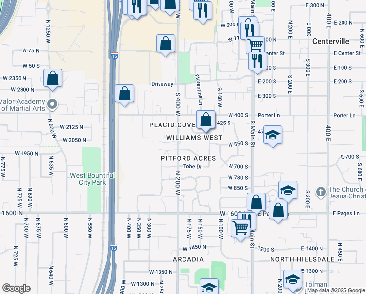 map of restaurants, bars, coffee shops, grocery stores, and more near 571 South 400 West in Centerville
