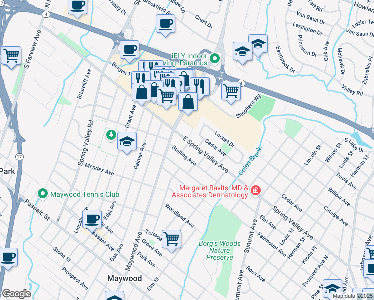 map of restaurants, bars, coffee shops, grocery stores, and more near 864 Paterson Avenue in Maywood
