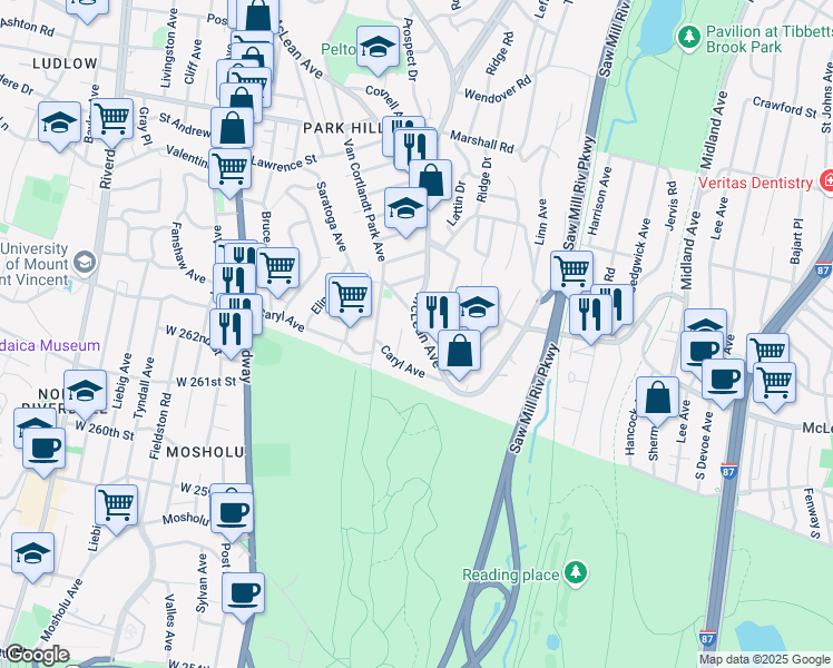 map of restaurants, bars, coffee shops, grocery stores, and more near 275 McLean Avenue in Yonkers