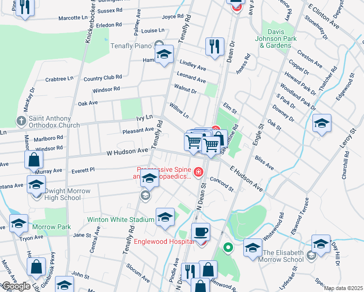 map of restaurants, bars, coffee shops, grocery stores, and more near 63 West Hudson Avenue in Englewood