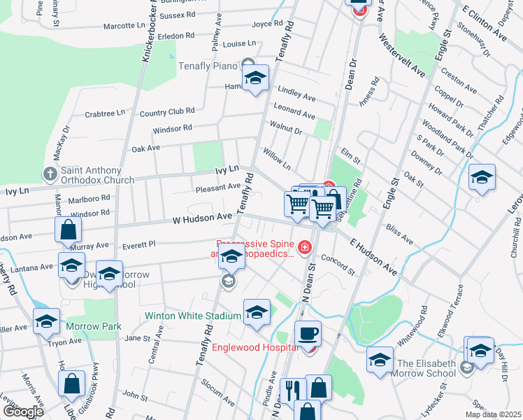 map of restaurants, bars, coffee shops, grocery stores, and more near 63 West Hudson Avenue in Englewood