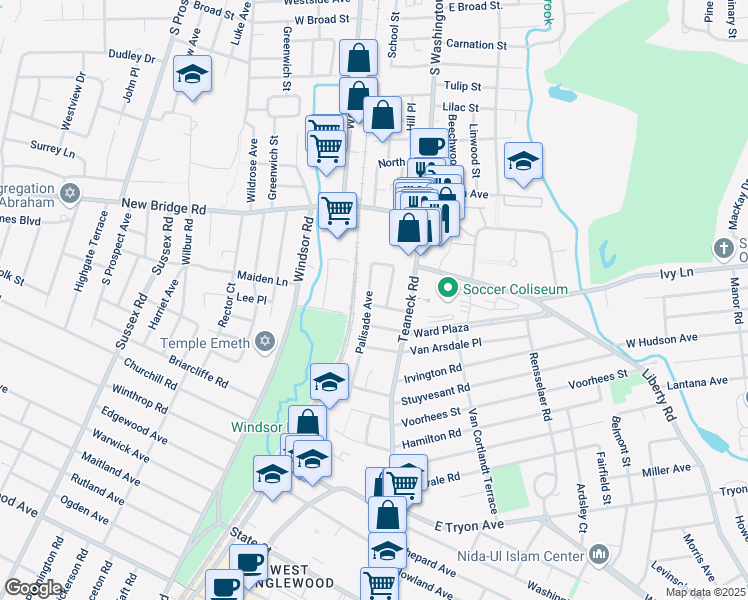 map of restaurants, bars, coffee shops, grocery stores, and more near 39 Armory Place in Teaneck