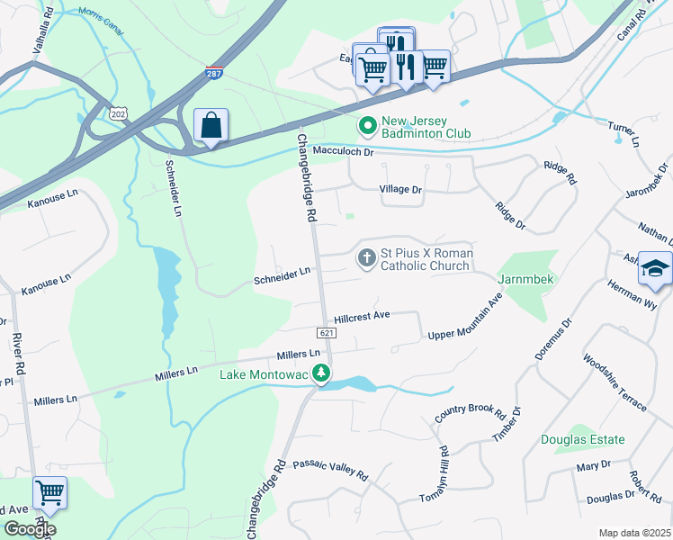 map of restaurants, bars, coffee shops, grocery stores, and more near 28 A Changebridge Rd in Montville