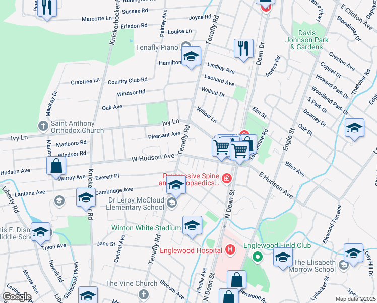 map of restaurants, bars, coffee shops, grocery stores, and more near 85 West Hudson Avenue in Englewood
