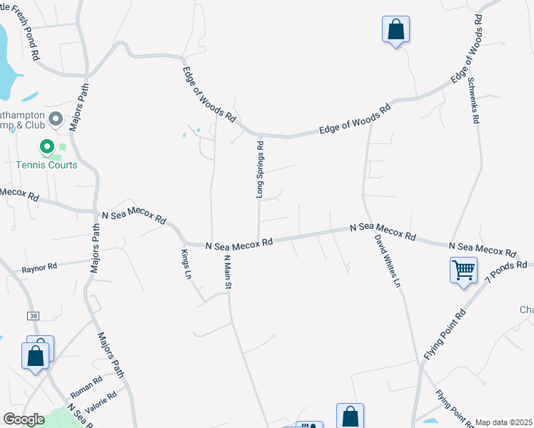 map of restaurants, bars, coffee shops, grocery stores, and more near 18 Long Springs Road in Southampton