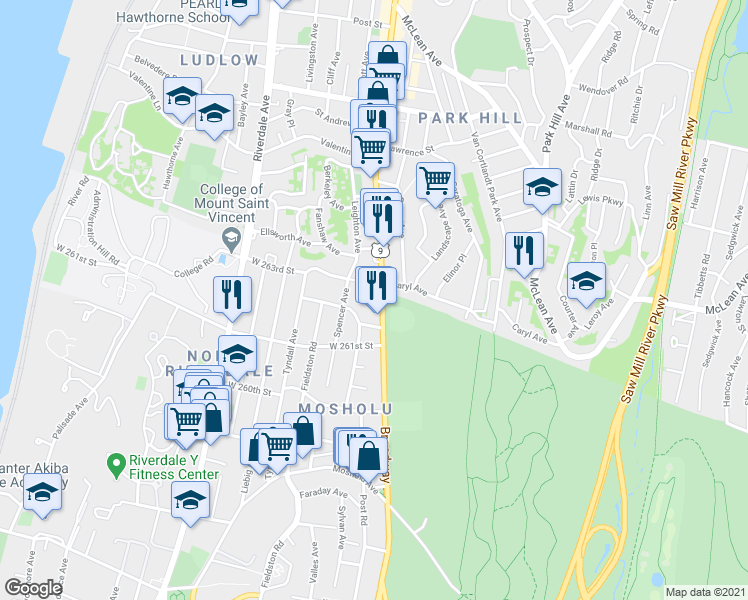 map of restaurants, bars, coffee shops, grocery stores, and more near in The Bronx