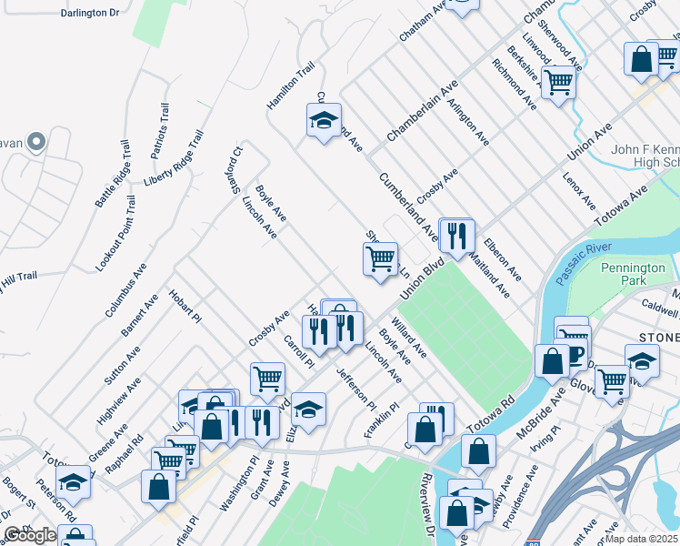 map of restaurants, bars, coffee shops, grocery stores, and more near 224 Boyle Avenue in Totowa