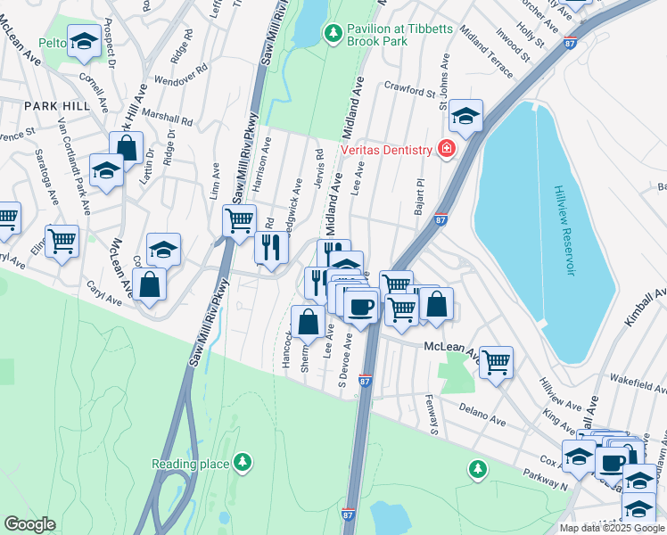 map of restaurants, bars, coffee shops, grocery stores, and more near 570 McLean Avenue in Yonkers