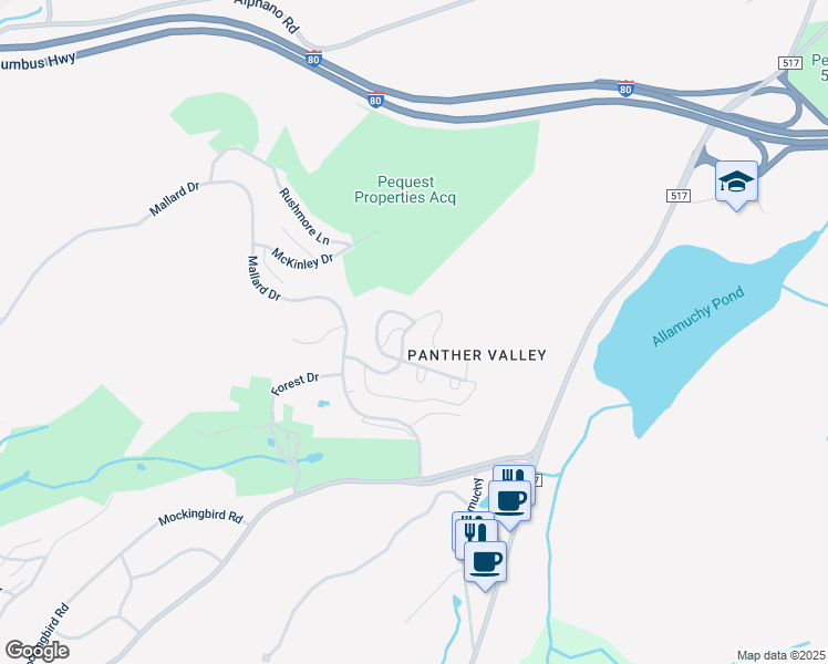 map of restaurants, bars, coffee shops, grocery stores, and more near 59 Marsh Hawk in Hackettstown