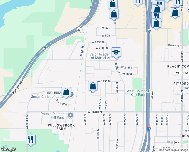 map of restaurants, bars, coffee shops, grocery stores, and more near 747 West 2000 North in West Bountiful