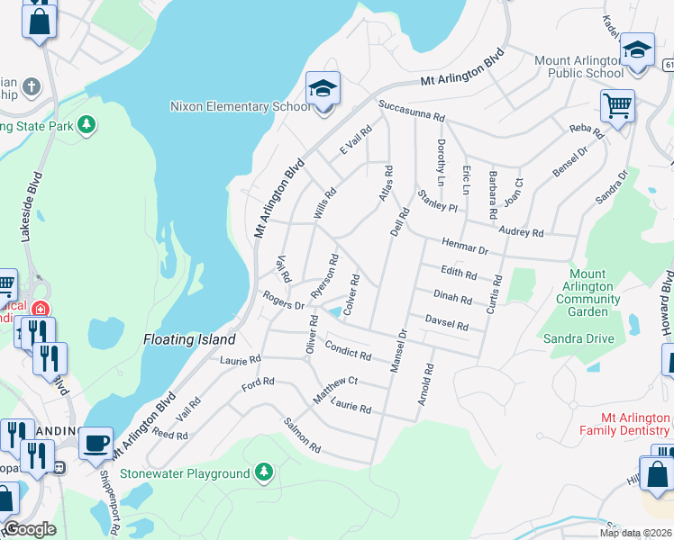 map of restaurants, bars, coffee shops, grocery stores, and more near 516 Ryerson Road in Roxbury Township