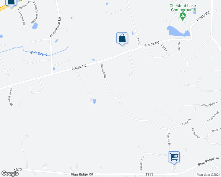 map of restaurants, bars, coffee shops, grocery stores, and more near 1384 Pennell Road in Saylorsburg