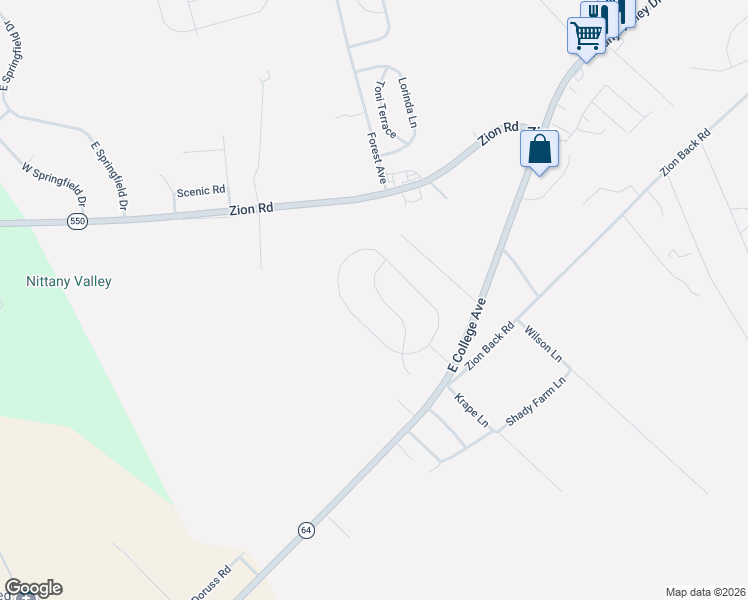 map of restaurants, bars, coffee shops, grocery stores, and more near Walker Crossing in Bellefonte