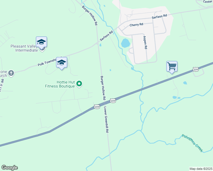 map of restaurants, bars, coffee shops, grocery stores, and more near 500 Burger Hollow Road in Kunkletown