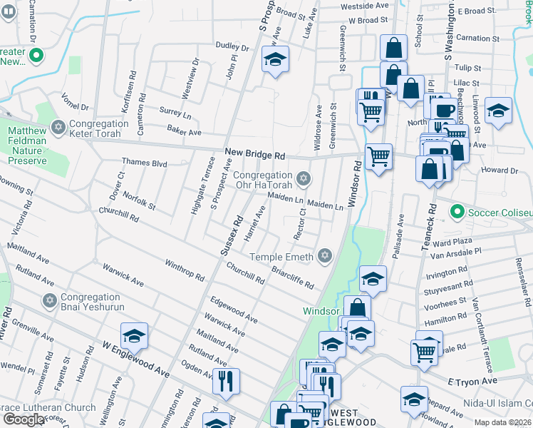 map of restaurants, bars, coffee shops, grocery stores, and more near 43 Harriet Avenue in Bergenfield
