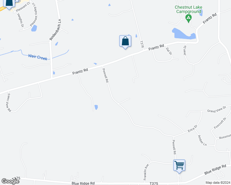 map of restaurants, bars, coffee shops, grocery stores, and more near 1384 Pennell Road in Saylorsburg