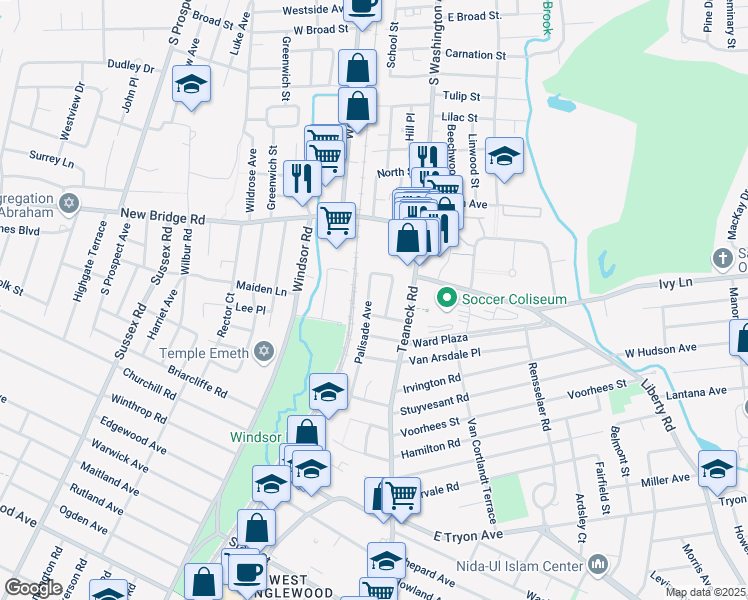 map of restaurants, bars, coffee shops, grocery stores, and more near 39 Armory Place in Teaneck