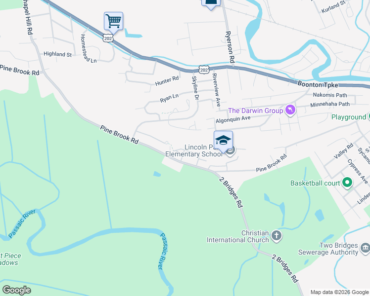 map of restaurants, bars, coffee shops, grocery stores, and more near 59 Stonyridge Drive in Lincoln Park