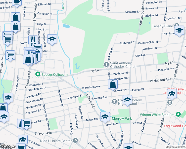 map of restaurants, bars, coffee shops, grocery stores, and more near 384 Holland Lane in Englewood
