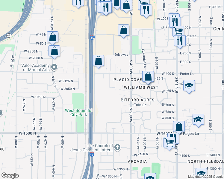 map of restaurants, bars, coffee shops, grocery stores, and more near 635 West 550 South in Centerville