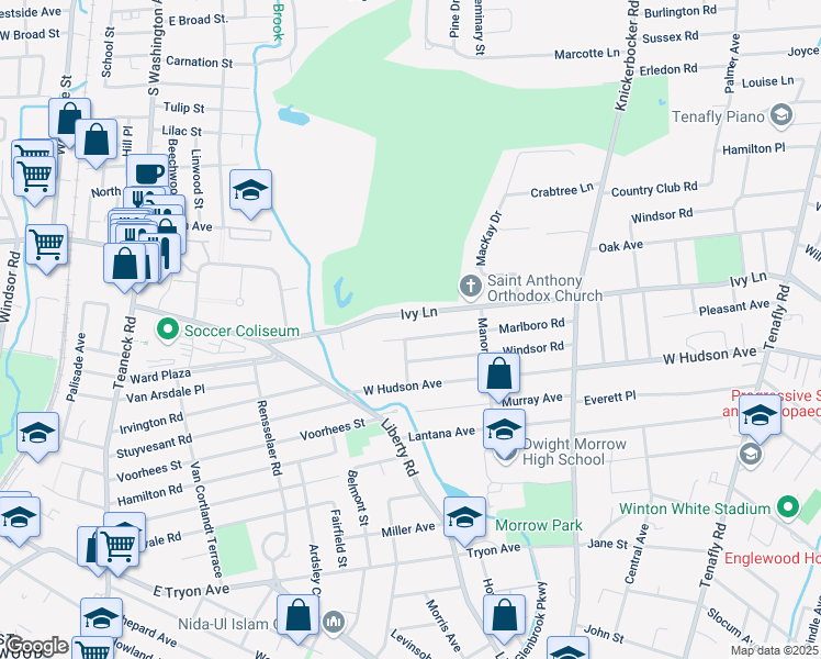 map of restaurants, bars, coffee shops, grocery stores, and more near 384 Holland Lane in Englewood