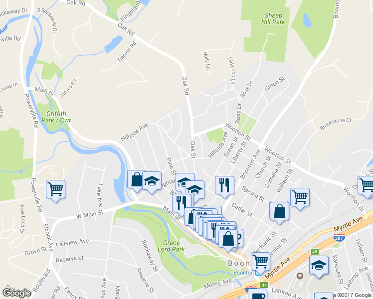 map of restaurants, bars, coffee shops, grocery stores, and more near 626 Hillside Avenue in Boonton Township