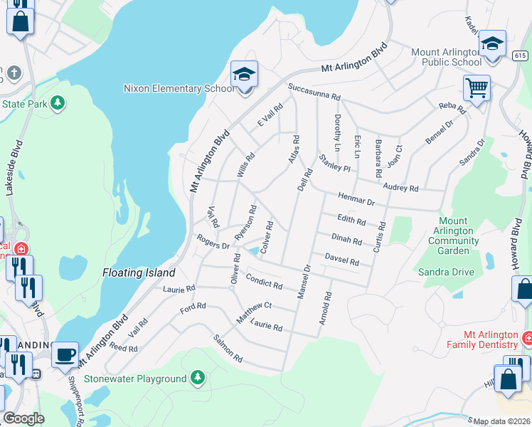 map of restaurants, bars, coffee shops, grocery stores, and more near 514 Ryerson Road in Roxbury Township