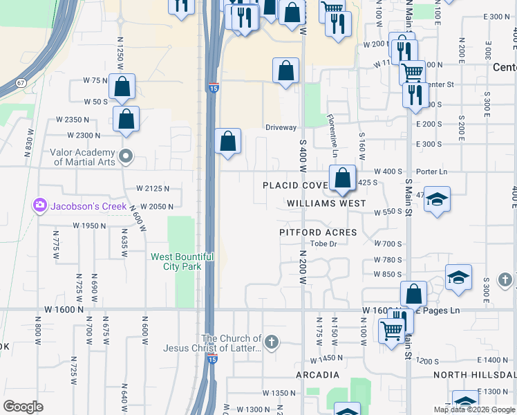 map of restaurants, bars, coffee shops, grocery stores, and more near 635 West 550 South in Centerville