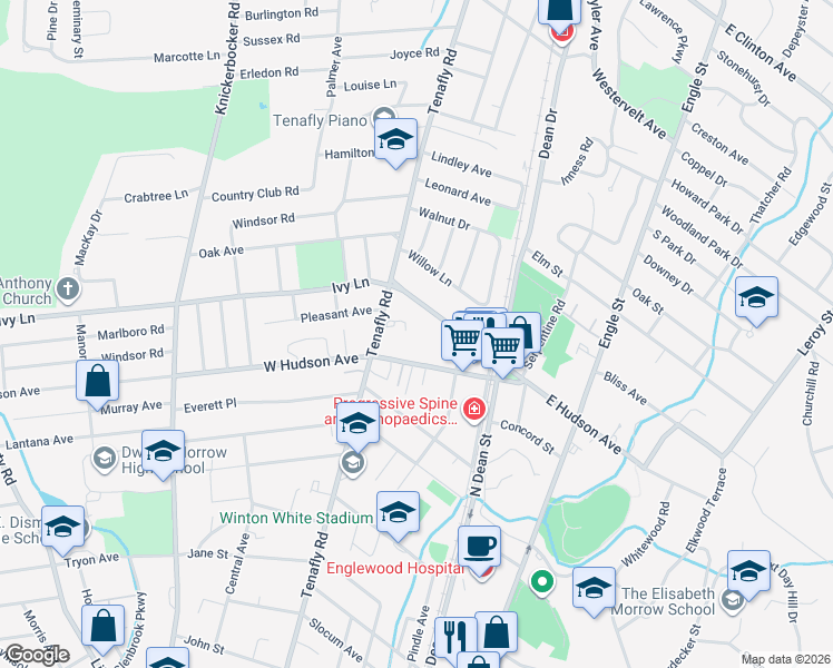 map of restaurants, bars, coffee shops, grocery stores, and more near 63 West Hudson Avenue in Englewood