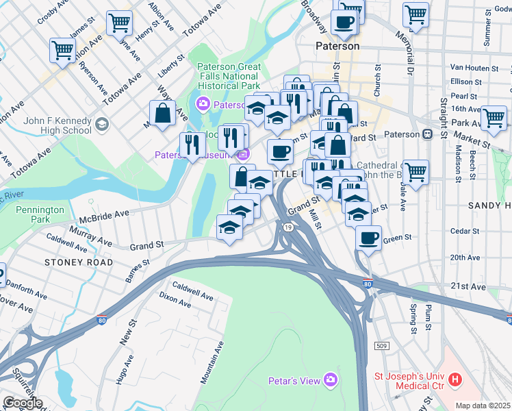 map of restaurants, bars, coffee shops, grocery stores, and more near 54 Spruce Lane in North Haledon