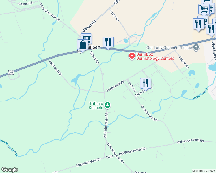 map of restaurants, bars, coffee shops, grocery stores, and more near Fairground Road in Gilbert