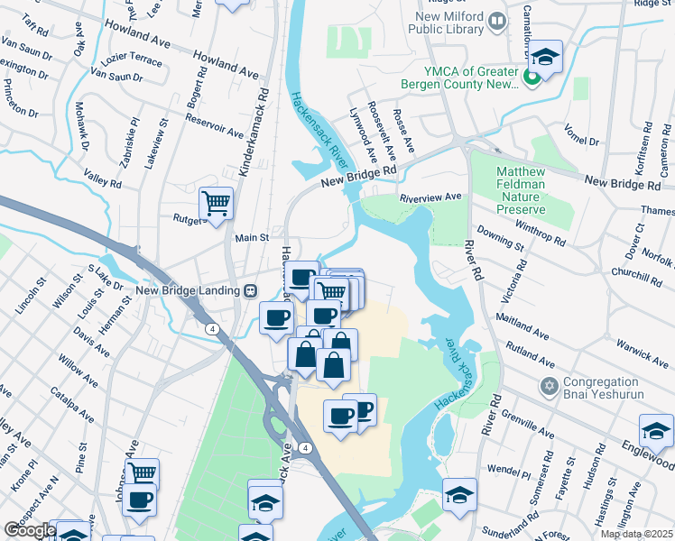 map of restaurants, bars, coffee shops, grocery stores, and more near 60 Commerce Way in Hackensack