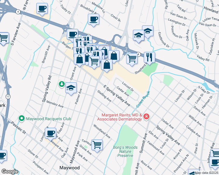 map of restaurants, bars, coffee shops, grocery stores, and more near 864 Paterson Avenue in Maywood