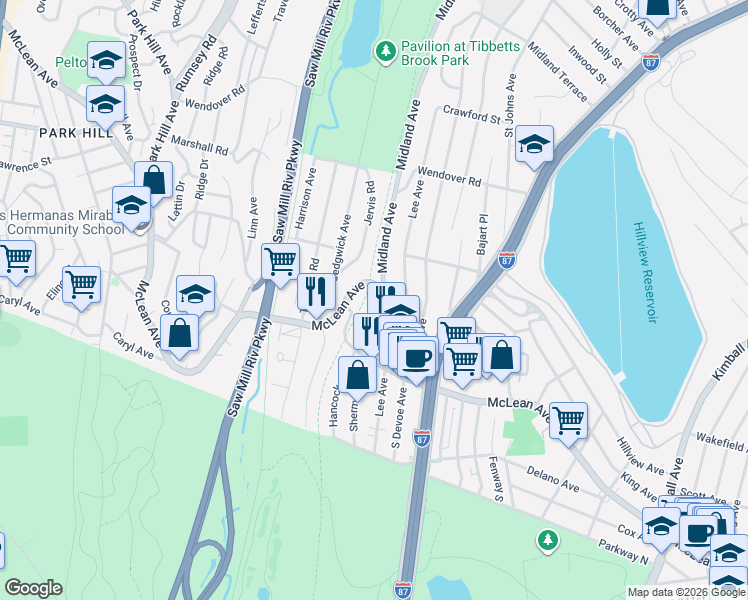 map of restaurants, bars, coffee shops, grocery stores, and more near in Yonkers